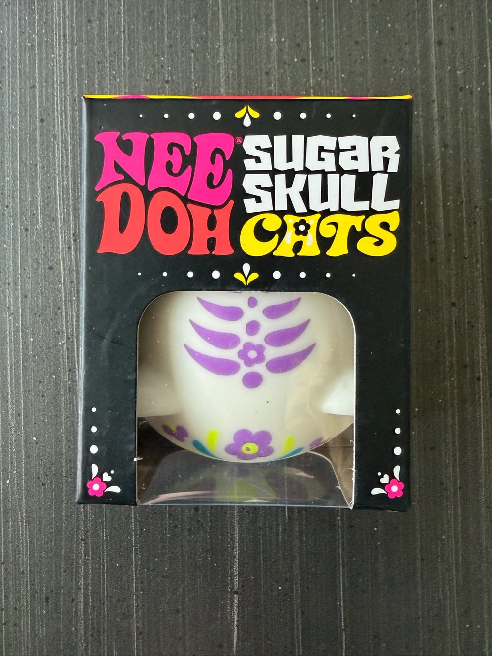 Nee Doh Sugar Skull Cats Squishy Toy - White with Purple & Yellow Accents - Picture 3 of 4